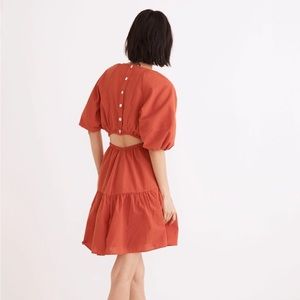 Madewell Seersucker Puff-Sleeve Cutout Mini Dress NWT size L